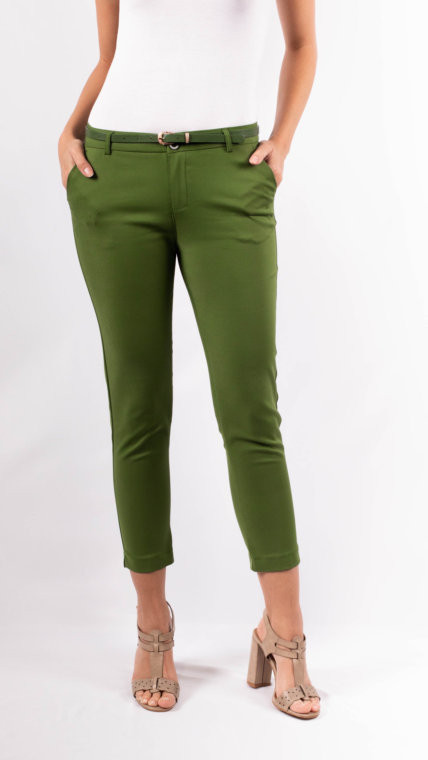Pantalons chinos slim à cheville avec ceinture