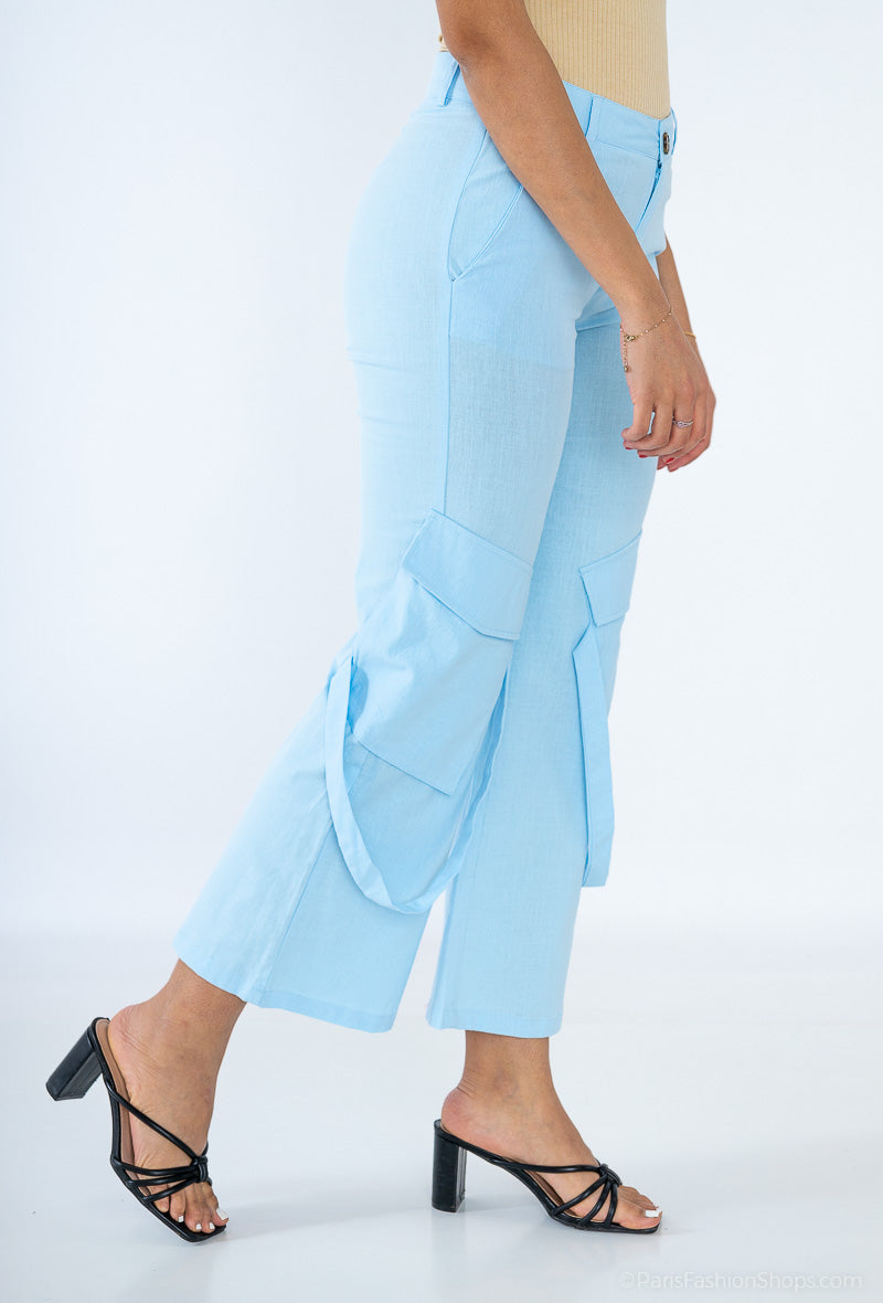 pantalon cargo en lin élastique