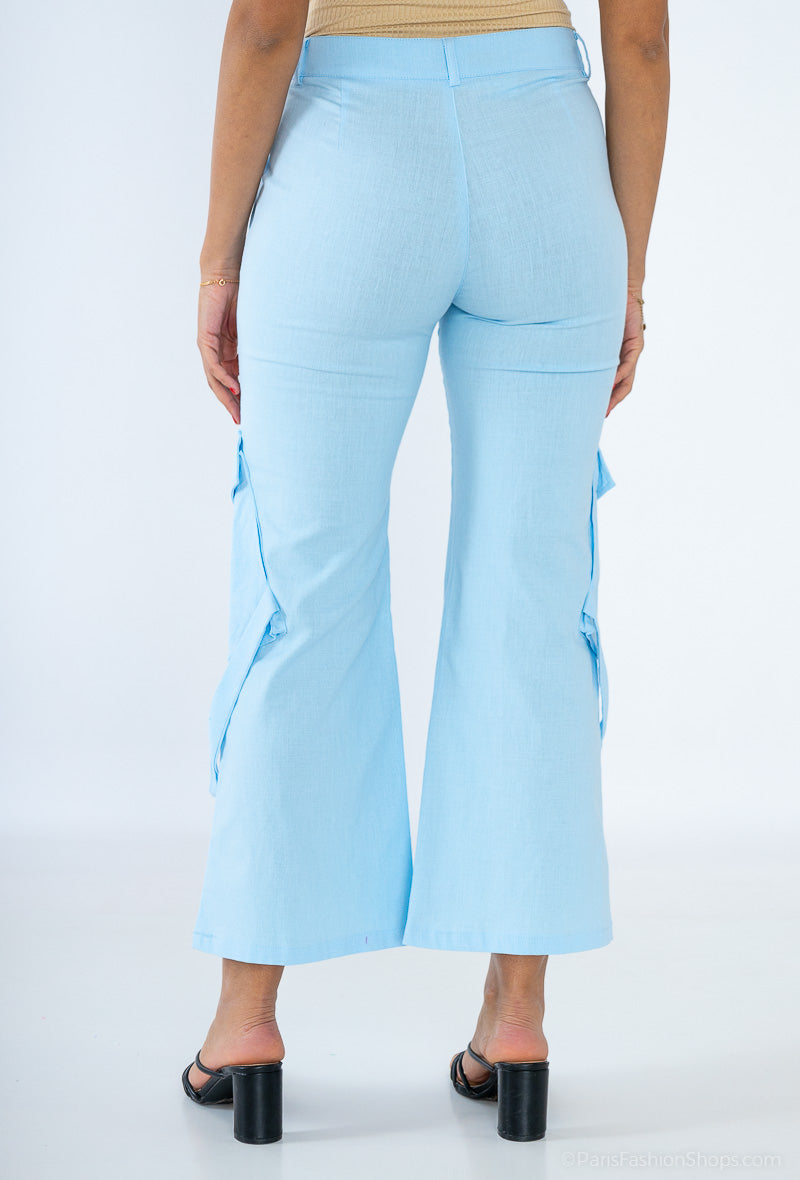 pantalon cargo en lin élastique