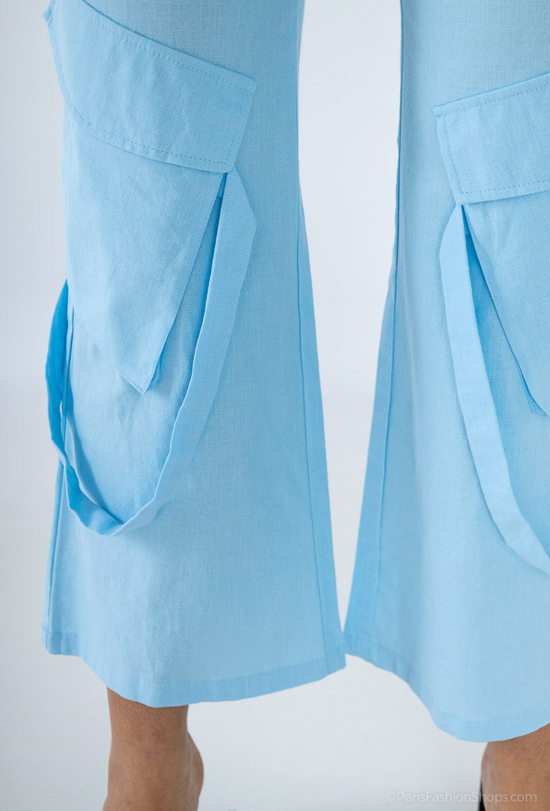 pantalon cargo en lin élastique