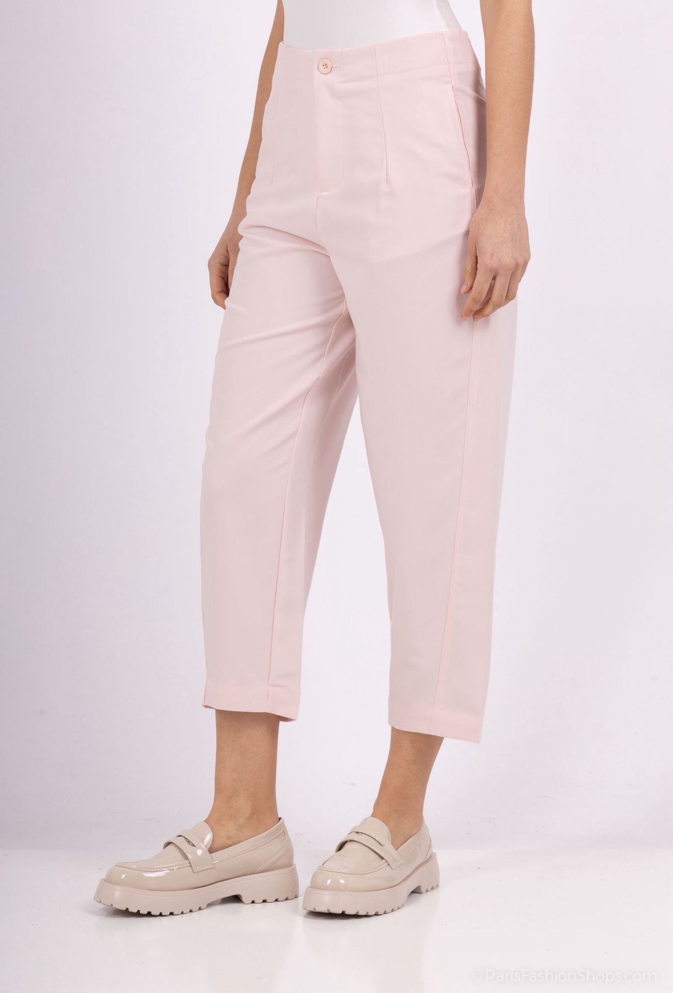 Freesia Pantalon Large Taille Haute Ben Tissu Lisse avec Plis Avant et Bouton à la Taille Style Ajusté Formel
