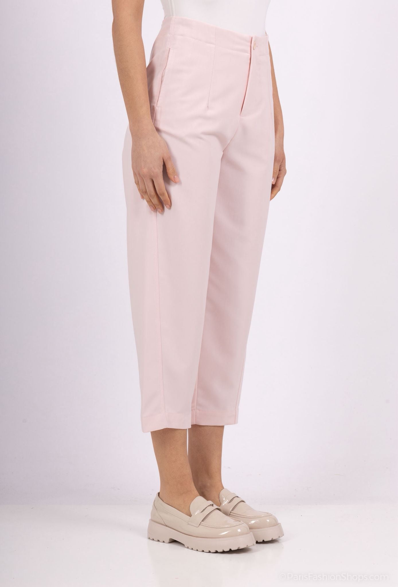 Freesia Pantalon Large Taille Haute Ben Tissu Lisse avec Plis Avant et Bouton à la Taille Style Ajusté Formel