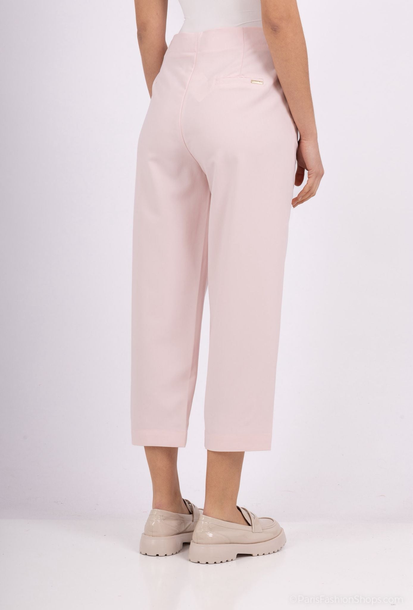 Freesia Pantalon Large Taille Haute Ben Tissu Lisse avec Plis Avant et Bouton à la Taille Style Ajusté Formel