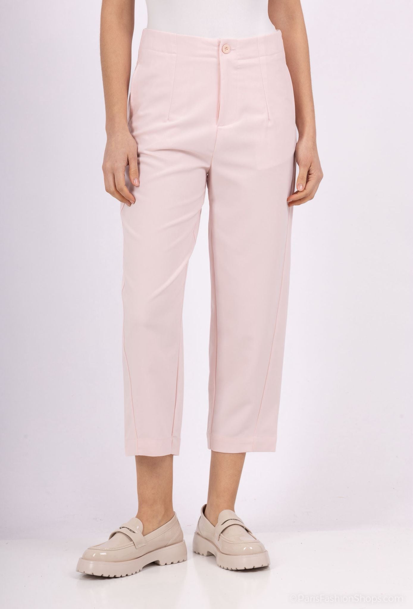 Freesia Pantalon Large Taille Haute Ben Tissu Lisse avec Plis Avant et Bouton à la Taille Style Ajusté Formel