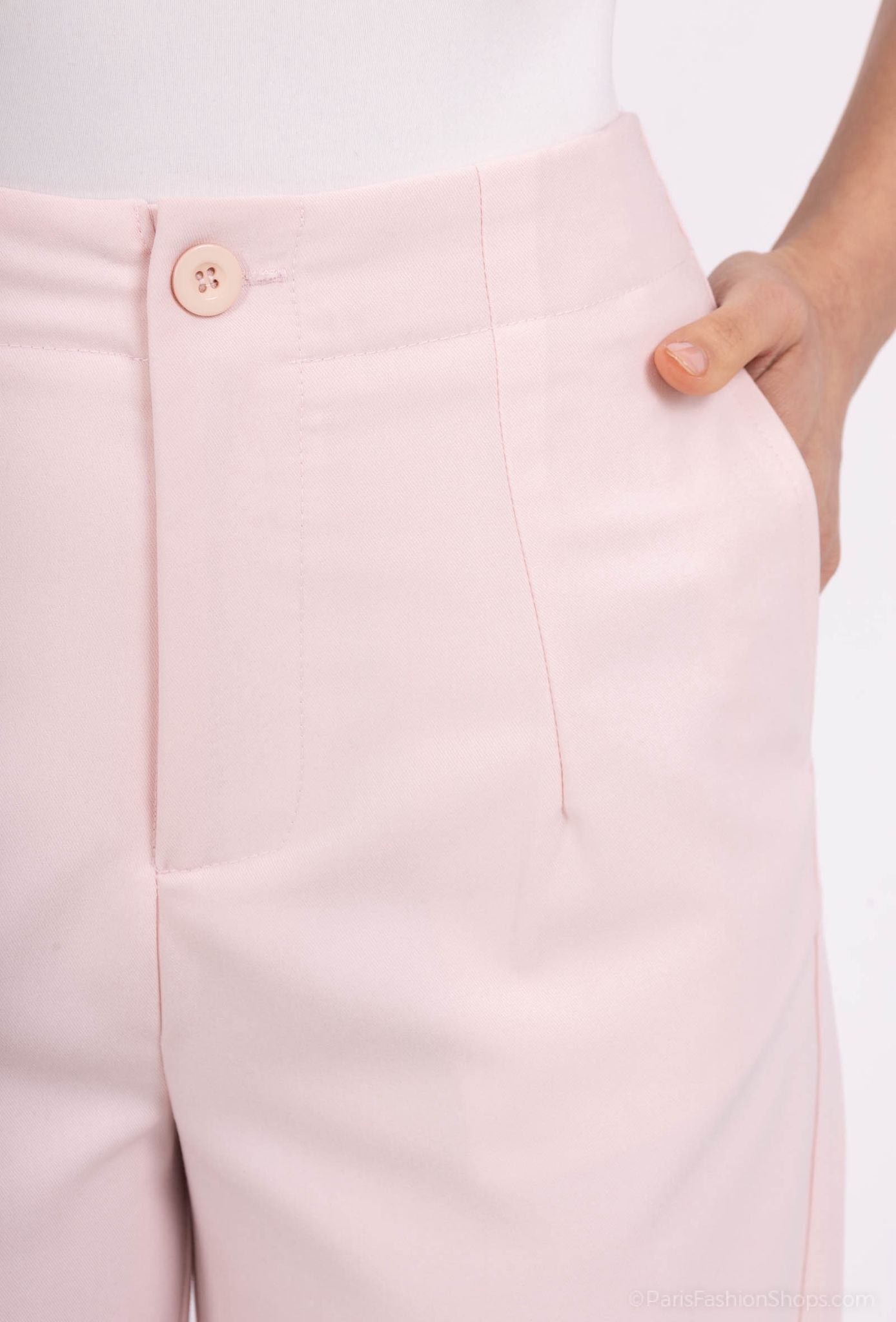 Freesia Pantalon Large Taille Haute Ben Tissu Lisse avec Plis Avant et Bouton à la Taille Style Ajusté Formel