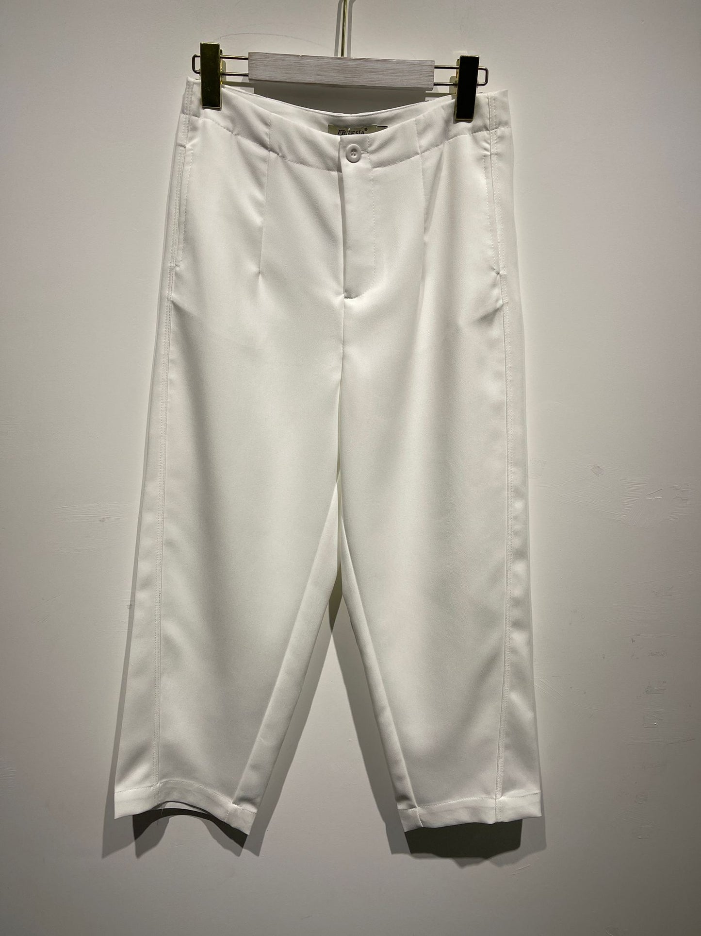 Freesia Pantalon Large Taille Haute Ben Tissu Lisse avec Plis Avant et Bouton à la Taille Style Ajusté Formel