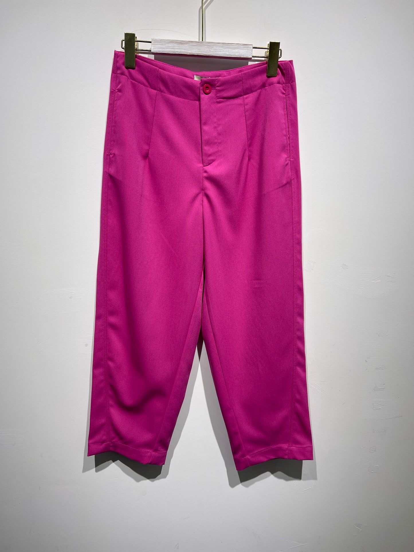 Freesia Pantalon Large Taille Haute Ben Tissu Lisse avec Plis Avant et Bouton à la Taille Style Ajusté Formel