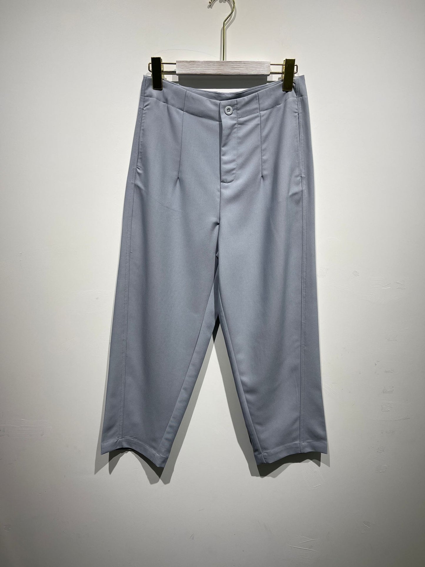 Freesia Pantalon Large Taille Haute Ben Tissu Lisse avec Plis Avant et Bouton à la Taille Style Ajusté Formel