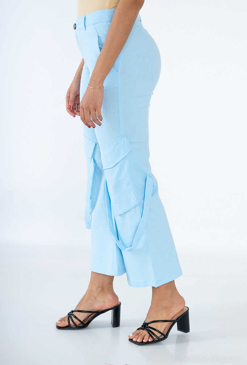 pantalon cargo en lin élastique