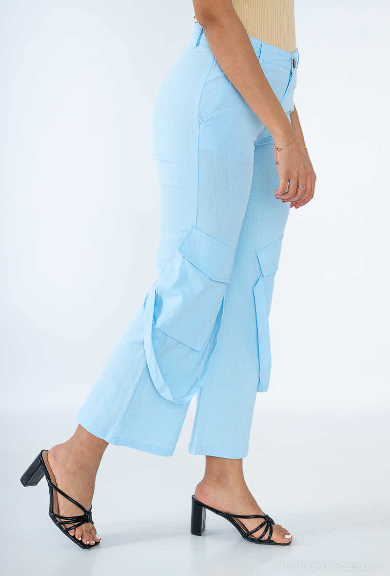 pantalon cargo en lin élastique