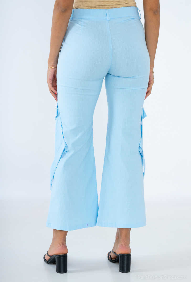 pantalon cargo en lin élastique
