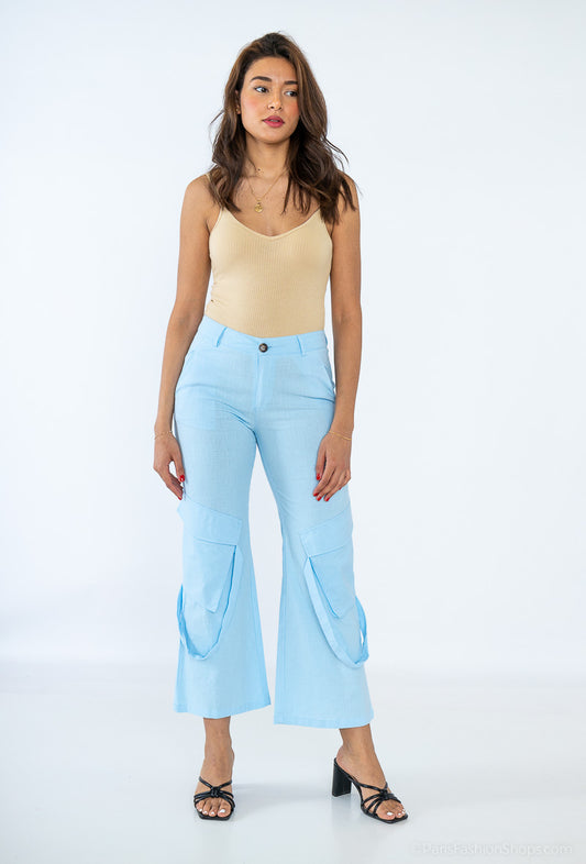 pantalon cargo en lin élastique