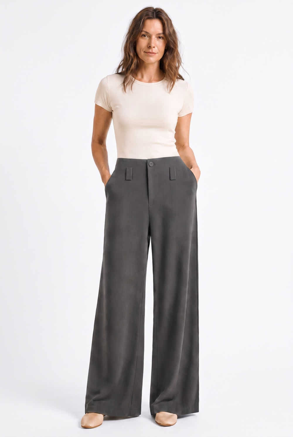 Pantalon large fluide L219 gris anthracite studio