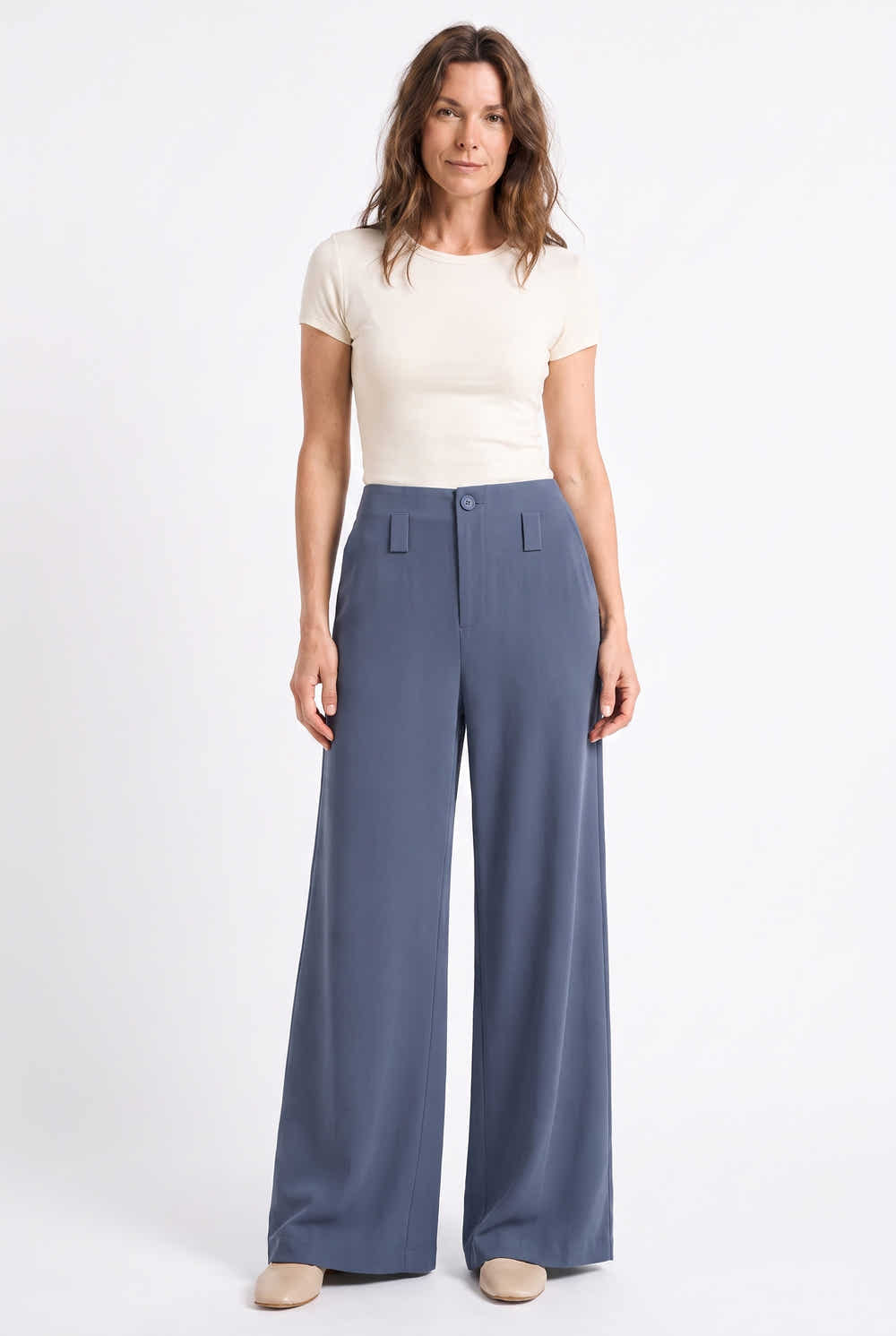 Pantalon large fluide L219 bleu gris studio