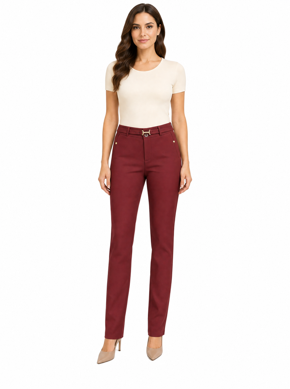 Pantalon L320 rouge profond – photo studio sur fond blanc