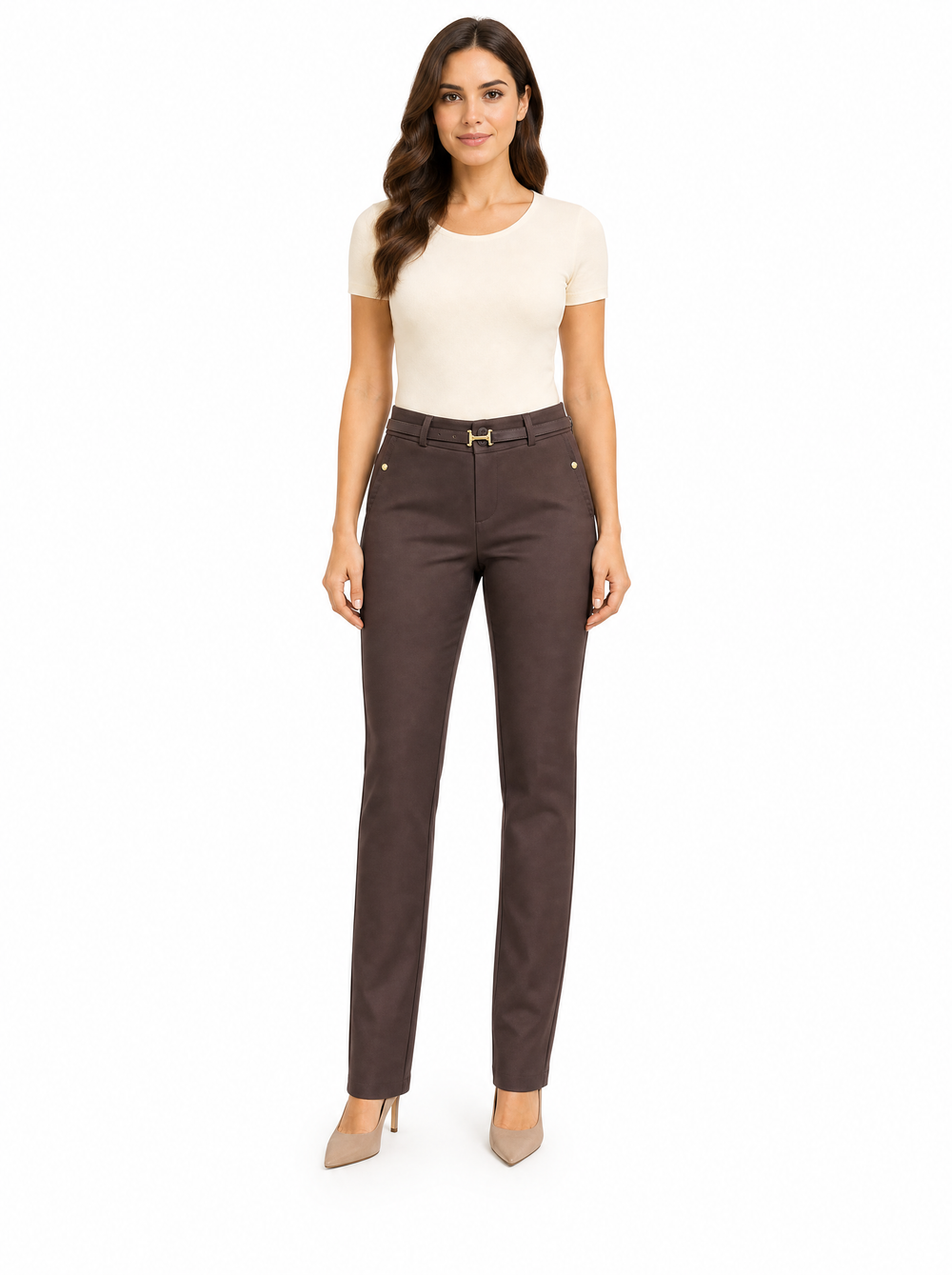 Pantalon L320 taupe chocolat – photo studio sur fond blanc
