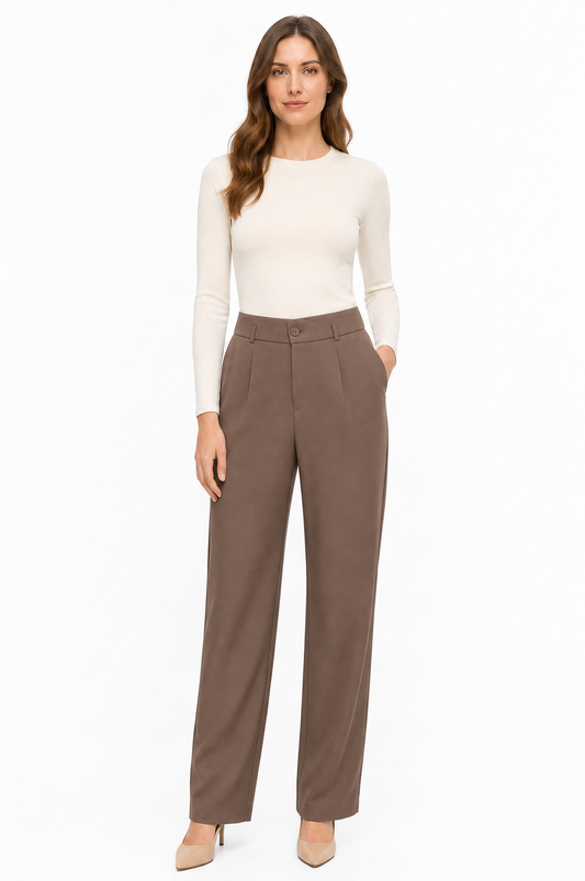 Pantalon tailleur L333 marron - photo studio