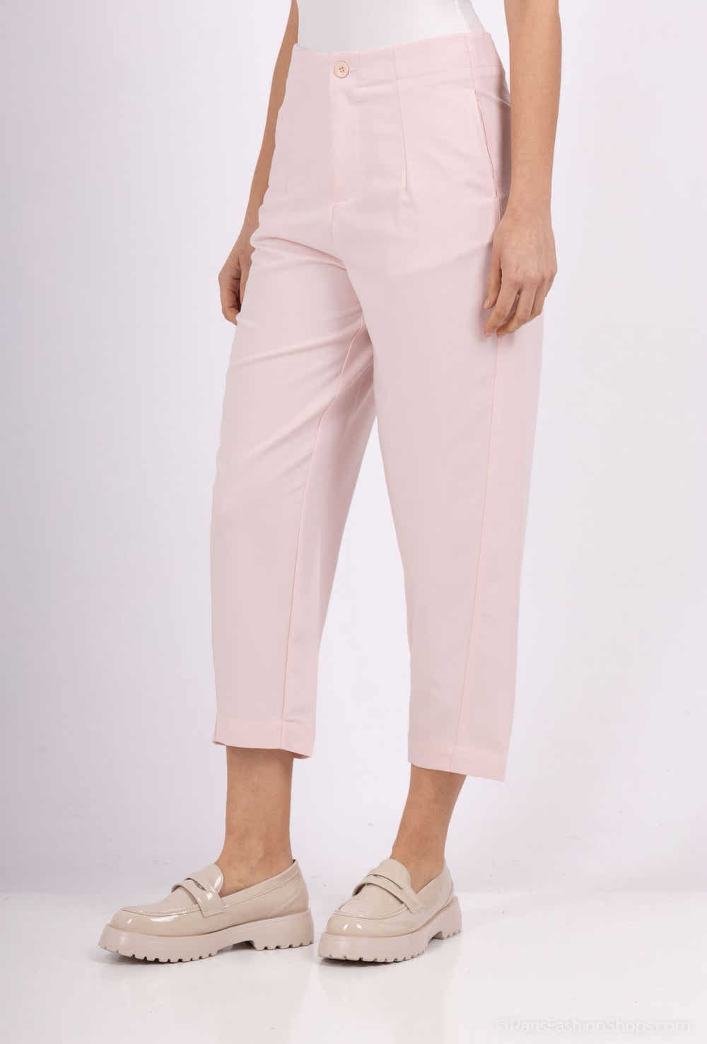 Freesia Pantalon Large Taille Haute Ben Tissu Lisse avec Plis Avant et Bouton à la Taille Style Ajusté Formel