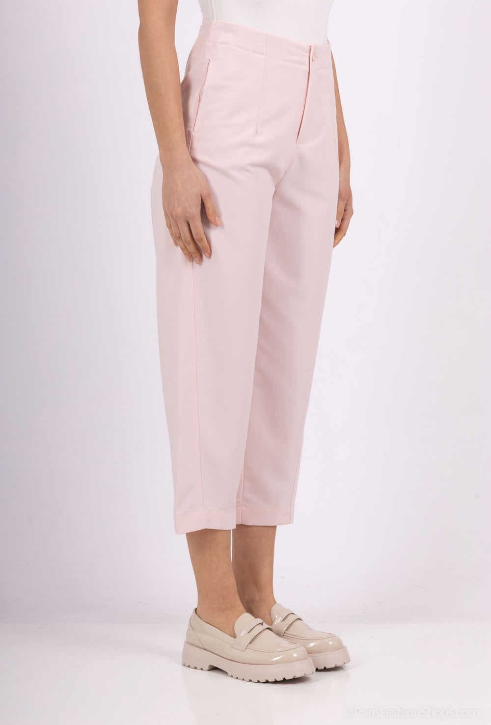 Freesia Pantalon Large Taille Haute Ben Tissu Lisse avec Plis Avant et Bouton à la Taille Style Ajusté Formel