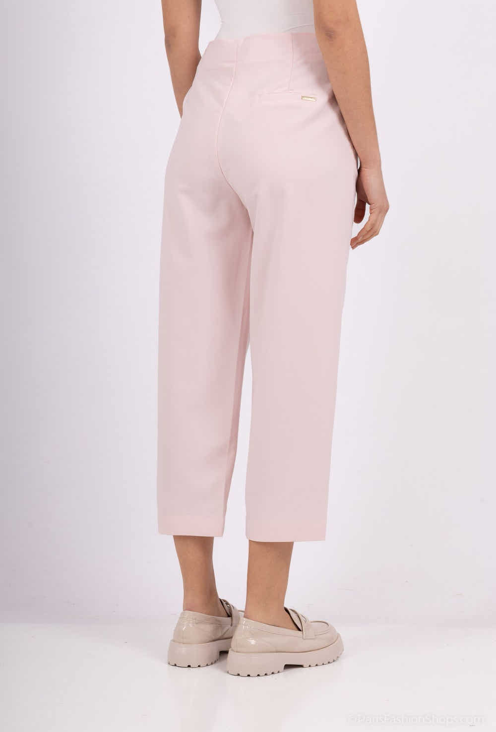 Freesia Pantalon Large Taille Haute Ben Tissu Lisse avec Plis Avant et Bouton à la Taille Style Ajusté Formel