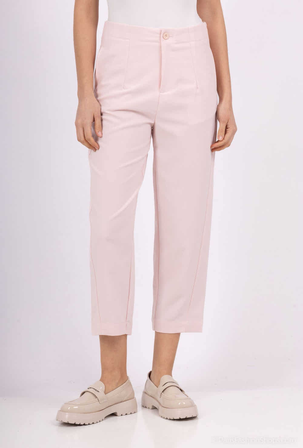 Freesia Pantalon Large Taille Haute Ben Tissu Lisse avec Plis Avant et Bouton à la Taille Style Ajusté Formel