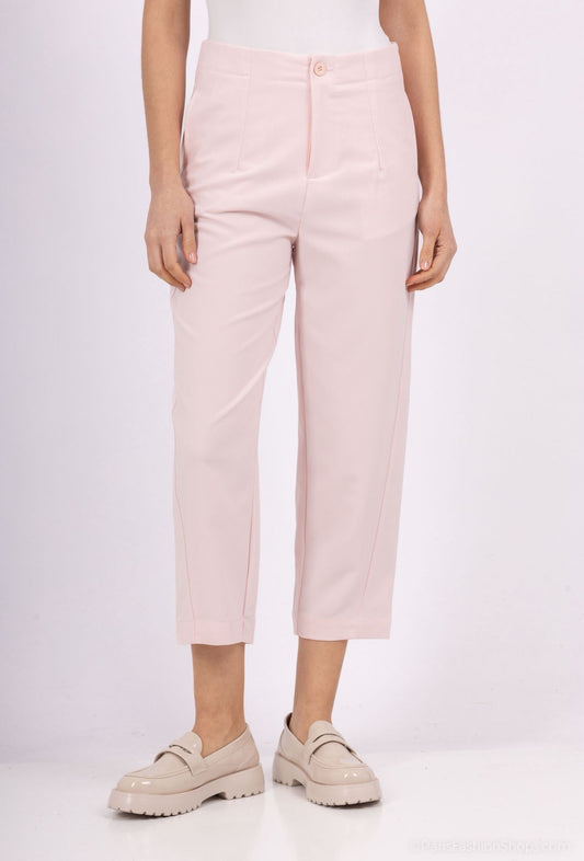 Freesia Pantalon Large Taille Haute Ben Tissu Lisse avec Plis Avant et Bouton à la Taille Style Ajusté Formel