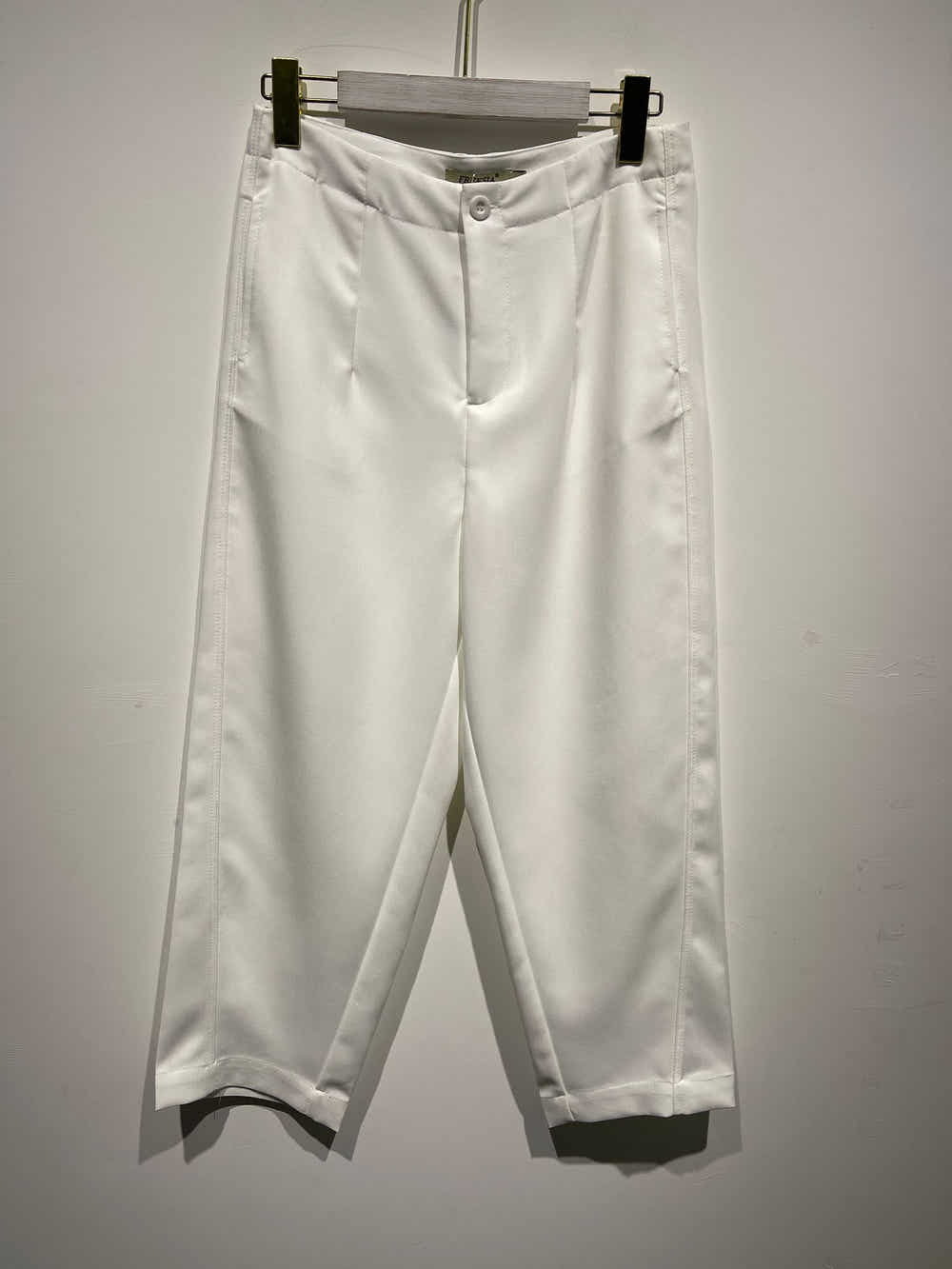 Freesia Pantalon Large Taille Haute Ben Tissu Lisse avec Plis Avant et Bouton à la Taille Style Ajusté Formel