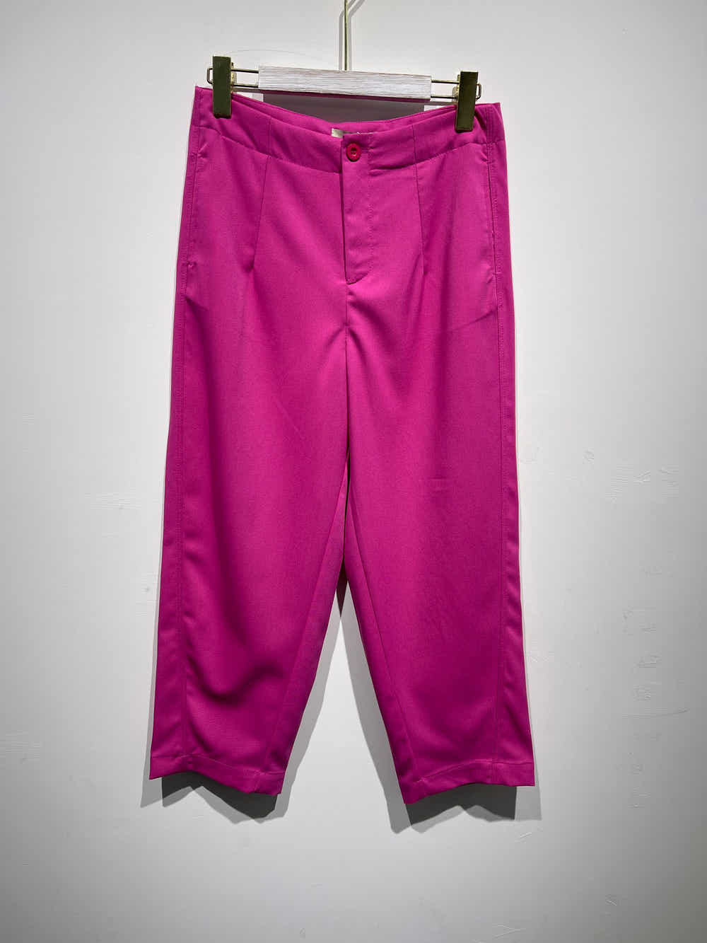 Freesia Pantalon Large Taille Haute Ben Tissu Lisse avec Plis Avant et Bouton à la Taille Style Ajusté Formel