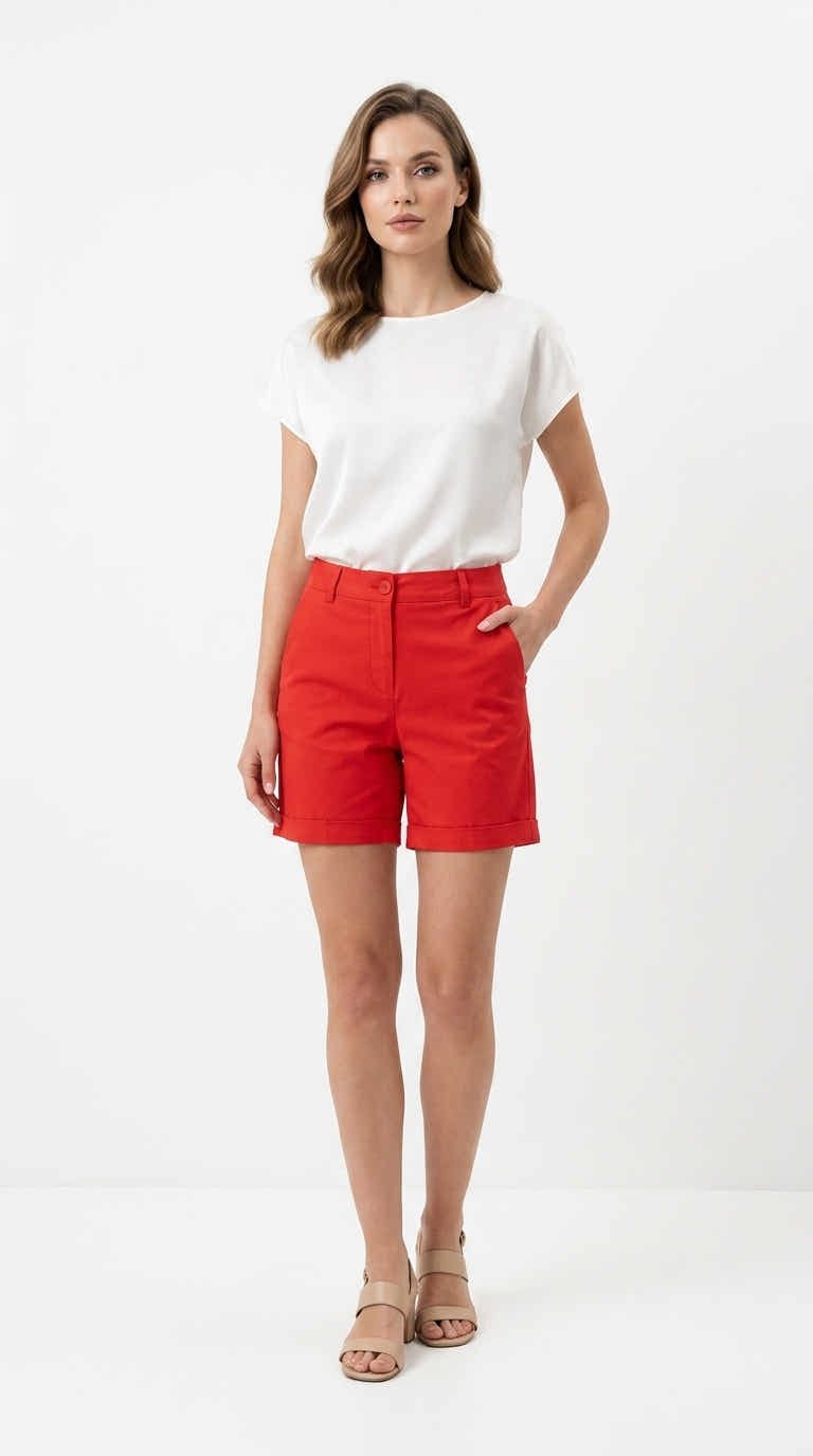 Short Chino L314 Rouge Freesia Paris - fond blanc