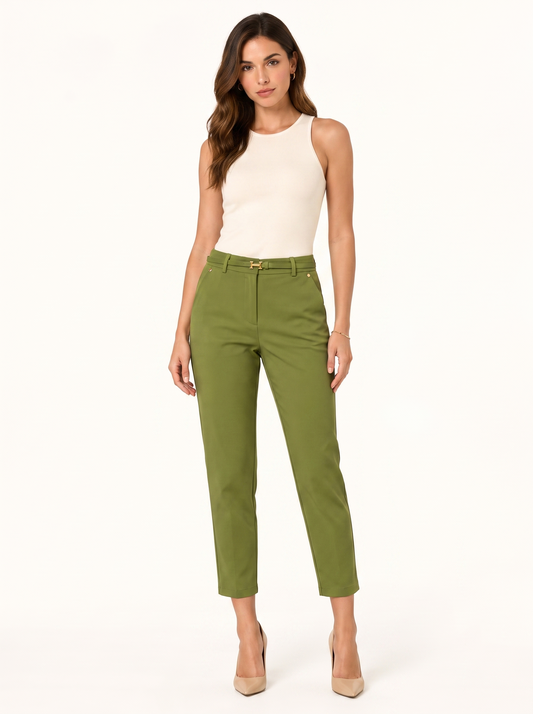 straight-cut pants with belt