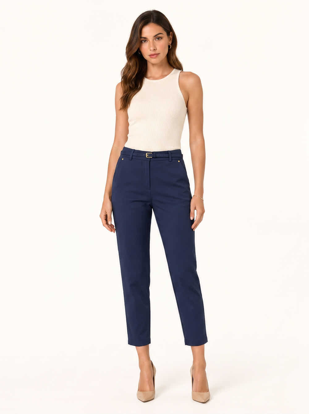 straight-cut pants with belt