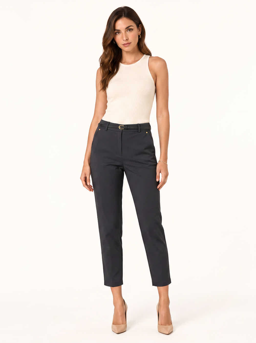 straight-cut pants with belt