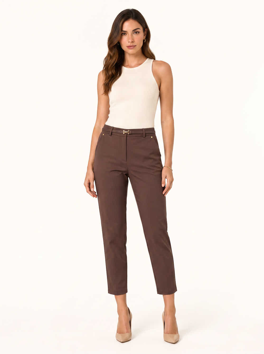 straight-cut pants with belt
